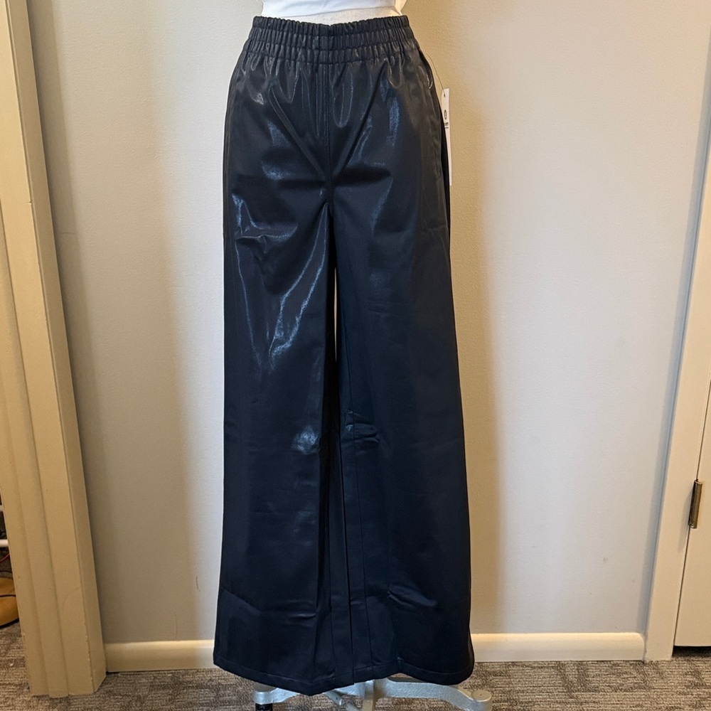 Mono B Black Shiny Wide-Leg Faux Leather Pants